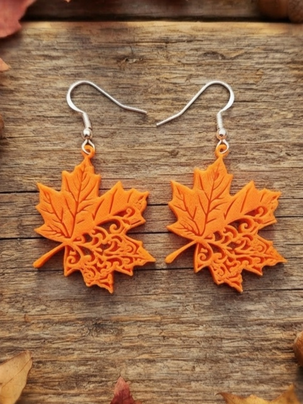 Orange Maple Leaf Dangle Earrings - Women Jewelry